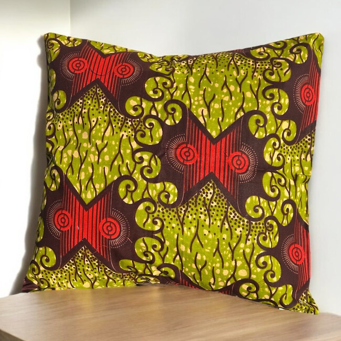 Housse de coussin portefeuille - wax - vert, rouge et prune