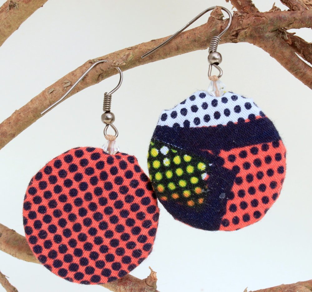 Boucles d'oreilles en tissu wax rose à pois