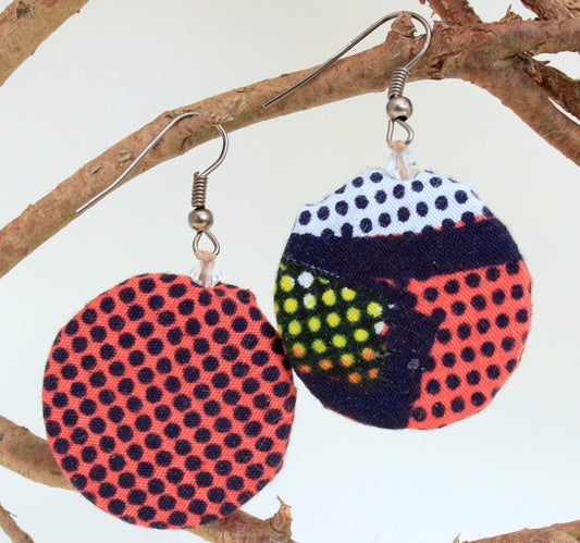 Boucles d'oreilles en tissu wax rose à pois