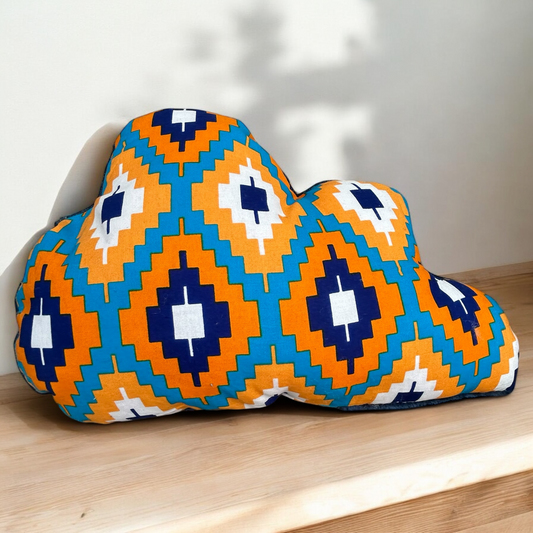 Coussin doux nuage wax orange et turquoise