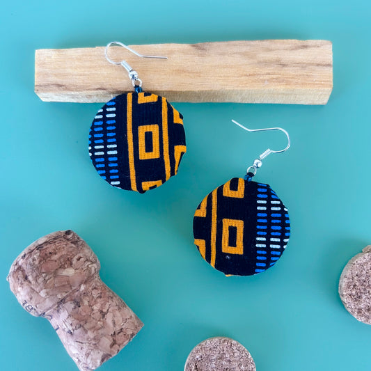 Boucles d'oreilles wax "géométrie orange et bleue"