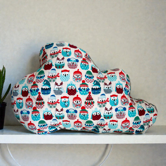 Coussin doux nuage "chouette  hiver"