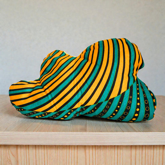 Coussin doux nuage "soleil disco" - wax et tissu minky jaune