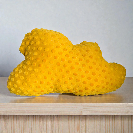 Coussin doux nuage "soleil disco" - wax et tissu minky jaune
