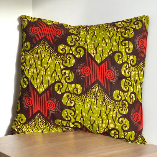 Housse de coussin portefeuille - wax - vert, rouge et prune
